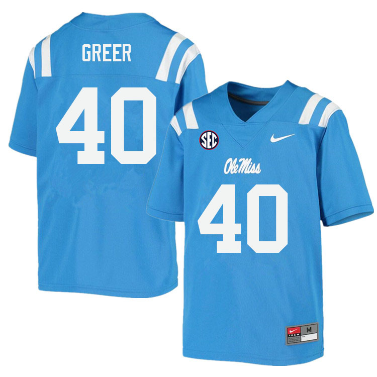 Men #40 Jack Greer Ole Miss Rebels College Football Jerseys Sale-Power Blue